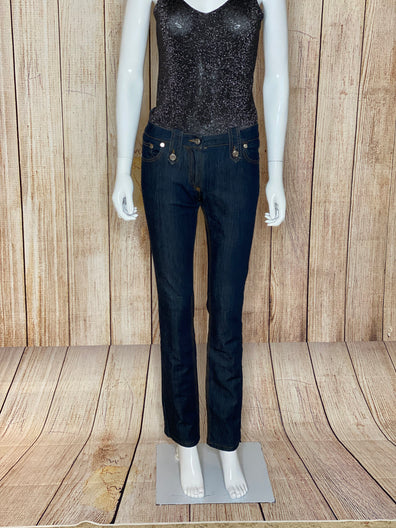 Crystal Embellished Medusa Button Straight Jeans